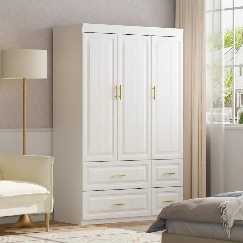 Contemporary White Freestanding Wardrobe Armoire - 93.7" High Storage Cabinet 22