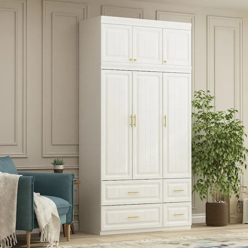 Modern Wardrobe Armoire with Hanging Rod Shelves and Drawers