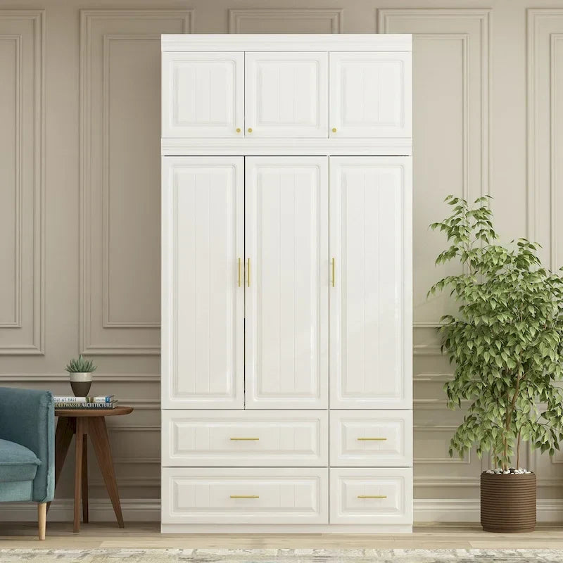 Modern Wardrobe Armoire with Hanging Rod Shelves and Drawers 3
