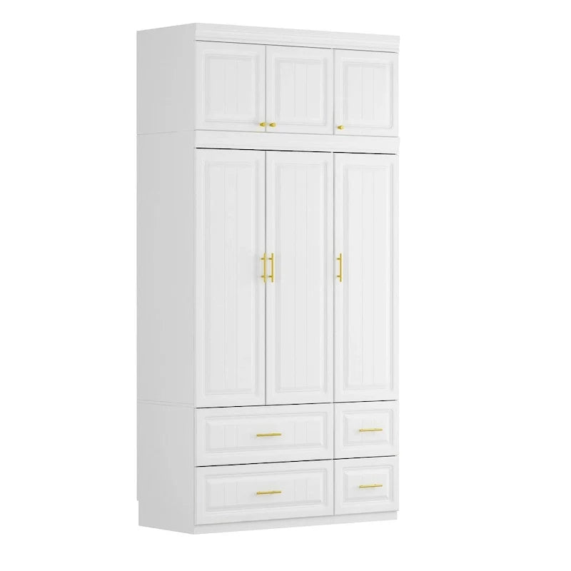 Contemporary White Freestanding Wardrobe Armoire - 93.7" High Storage Cabinet 5