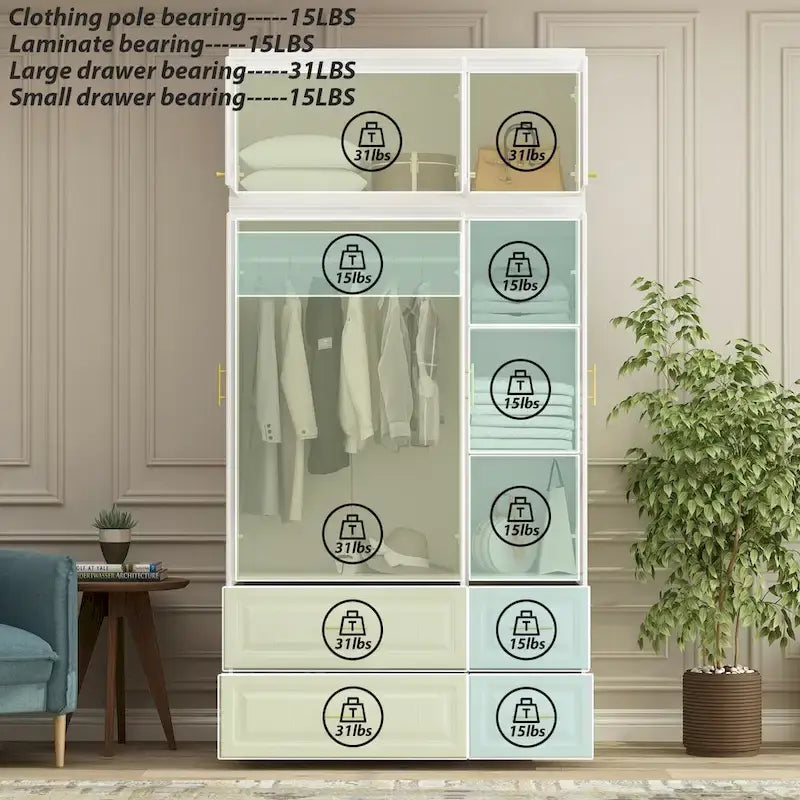 Contemporary White Freestanding Wardrobe Armoire - 93.7" High Storage Cabinet 6