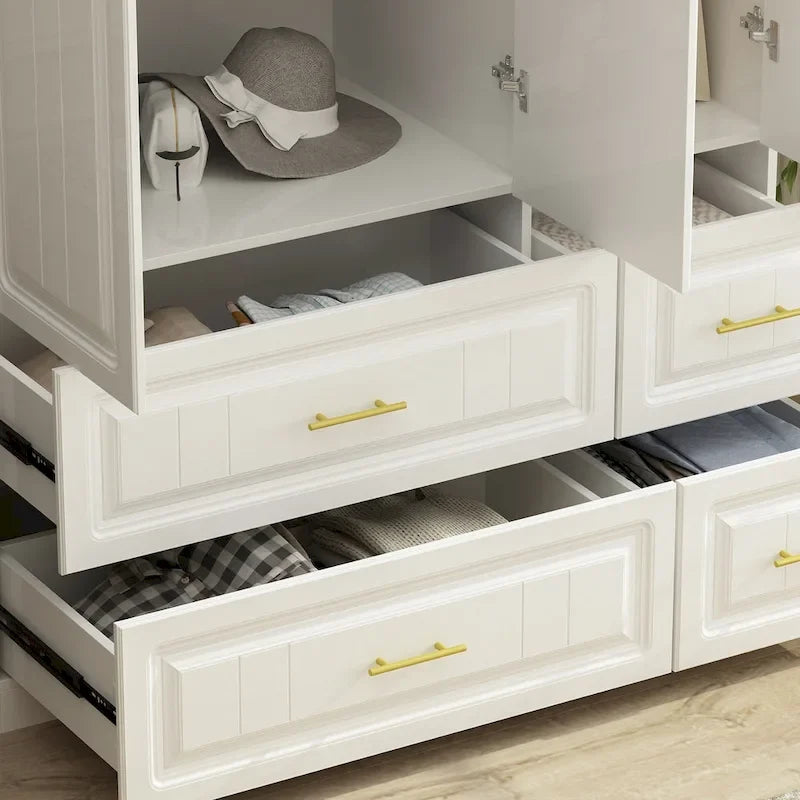 Contemporary White Freestanding Wardrobe Armoire - 93.7" High Storage Cabinet 8