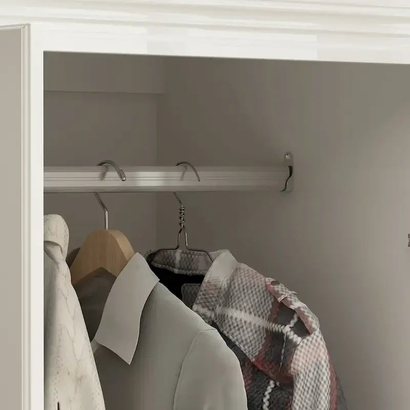 Contemporary White Freestanding Wardrobe Armoire - 93.7" High Storage Cabinet 10