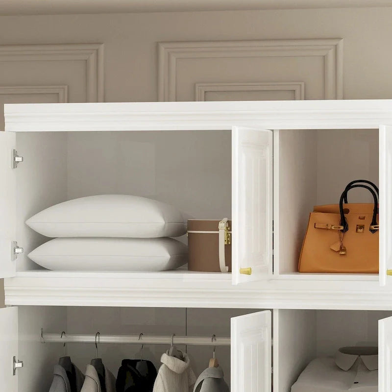 Modern Wardrobe Armoire with Hanging Rod Shelves and Drawers 12