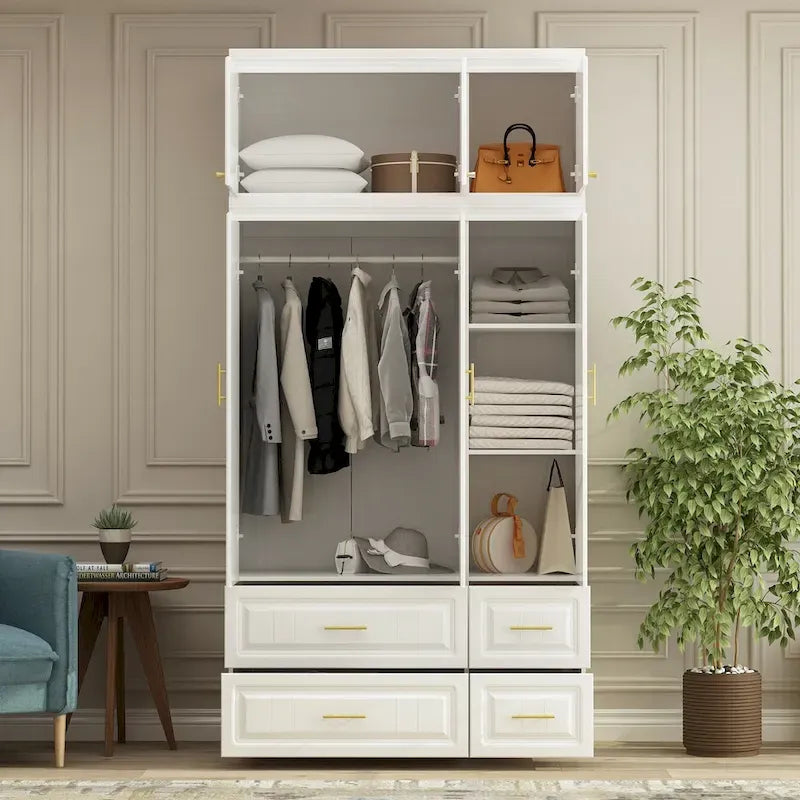 Modern Wardrobe Armoire with Hanging Rod Shelves and Drawers 13