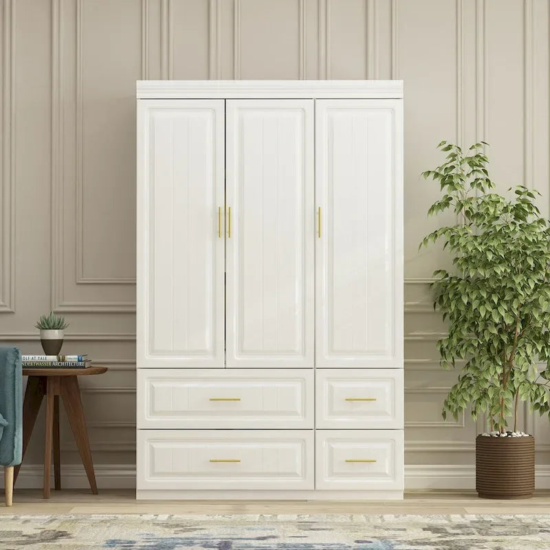 Contemporary White Freestanding Wardrobe Armoire - 93.7" High Storage Cabinet 15