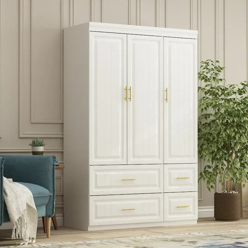 Contemporary White Freestanding Wardrobe Armoire - 93.7" High Storage Cabinet 16