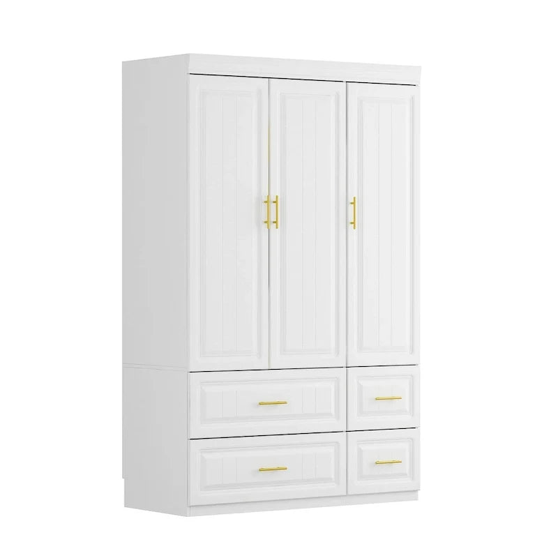 Modern Wardrobe Armoire with Hanging Rod Shelves and Drawers 18