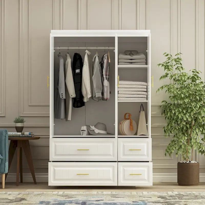 Modern Wardrobe Armoire with Hanging Rod Shelves and Drawers 20