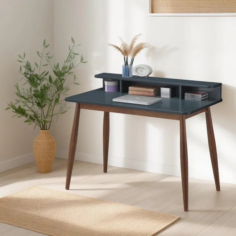 Roskilde Grey-Blue Wooden Office Desk with Storage by Roundhill Furniture 1