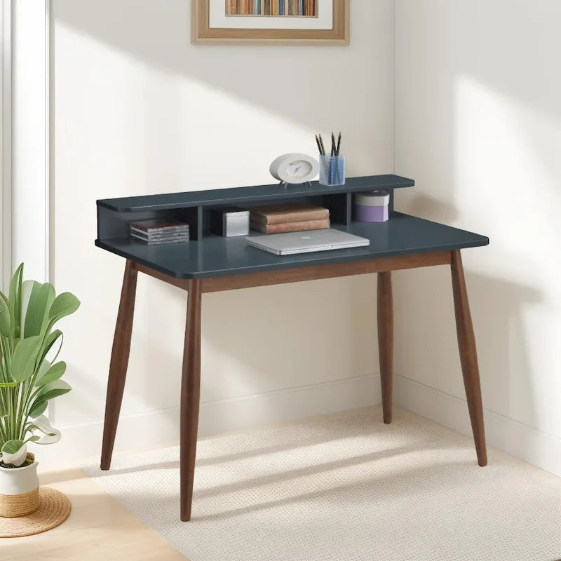 Roskilde Grey-Blue Wooden Office Desk with Storage by Roundhill Furniture 2