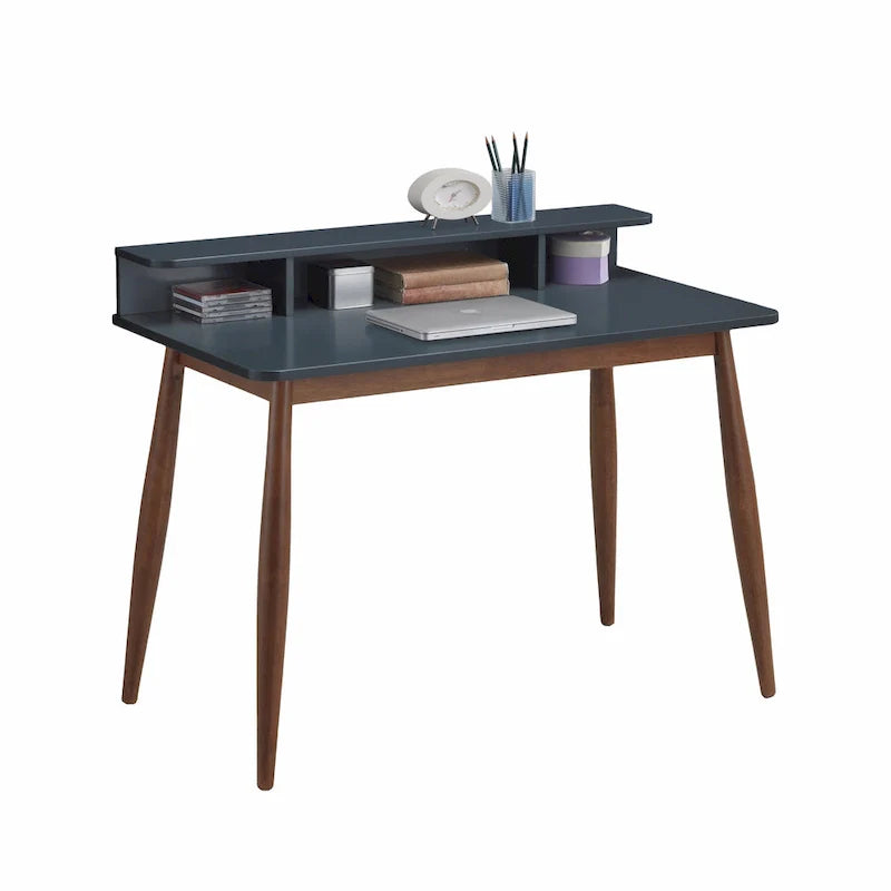 Roskilde Grey-Blue Wooden Office Desk with Storage by Roundhill Furniture 3