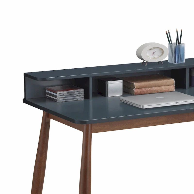 Roskilde Grey-Blue Wooden Office Desk with Storage by Roundhill Furniture 4
