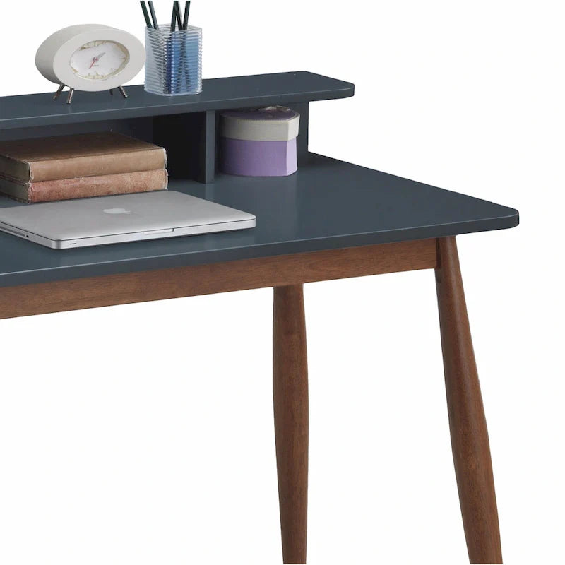 Roskilde Grey-Blue Wooden Office Desk with Storage by Roundhill Furniture 6