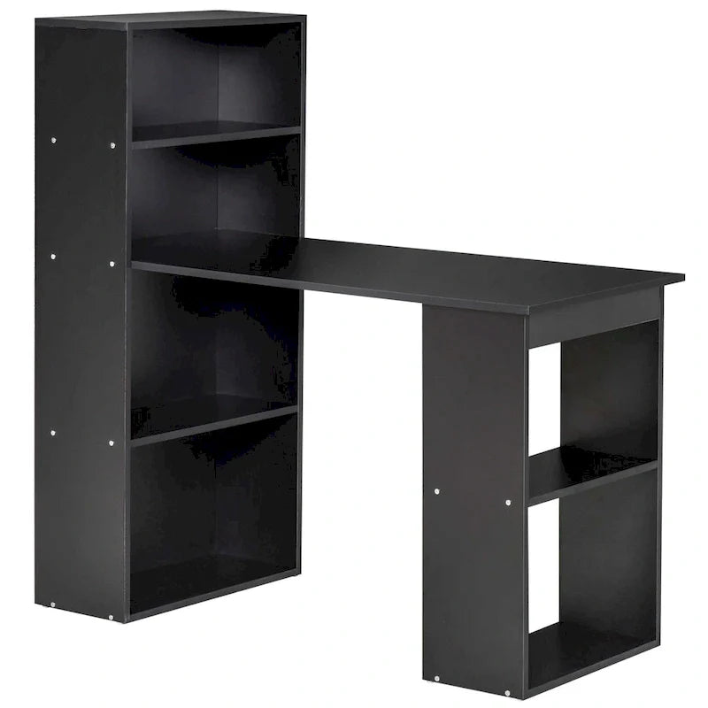HOMCOM Modern Compact Computer Desk with 6-Tier Storage Shelves - Writing Table Workstation with Integrated Bookshelf for Home Office 2