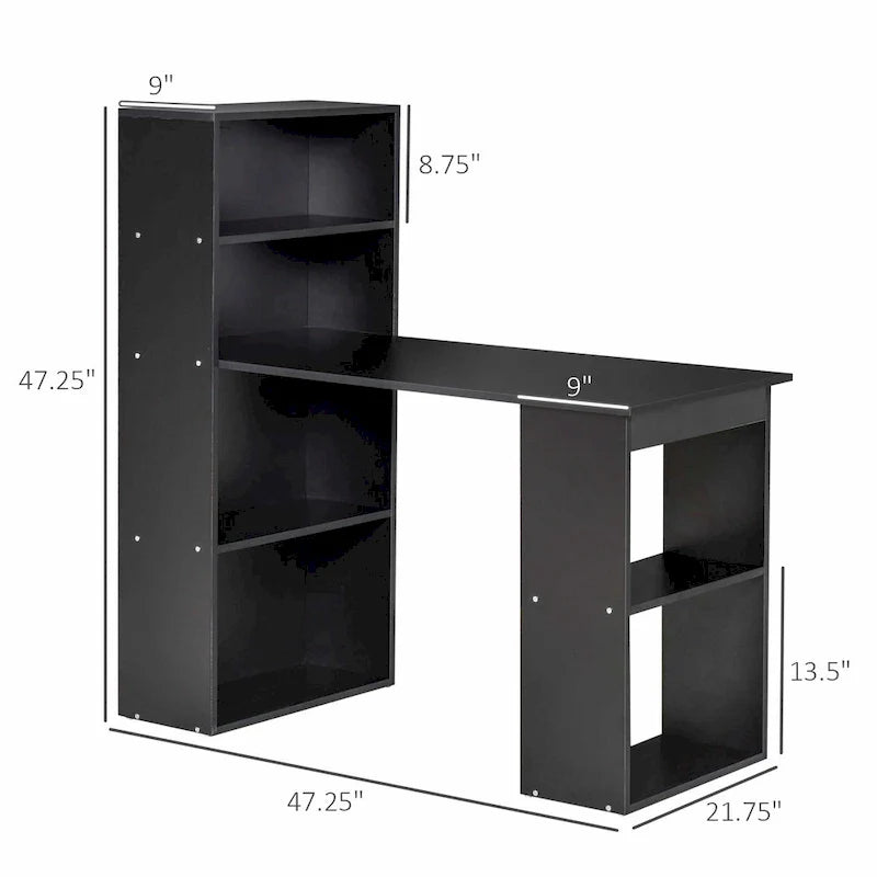 HOMCOM Modern Compact Computer Desk with 6-Tier Storage Shelves - Writing Table Workstation with Integrated Bookshelf for Home Office 4