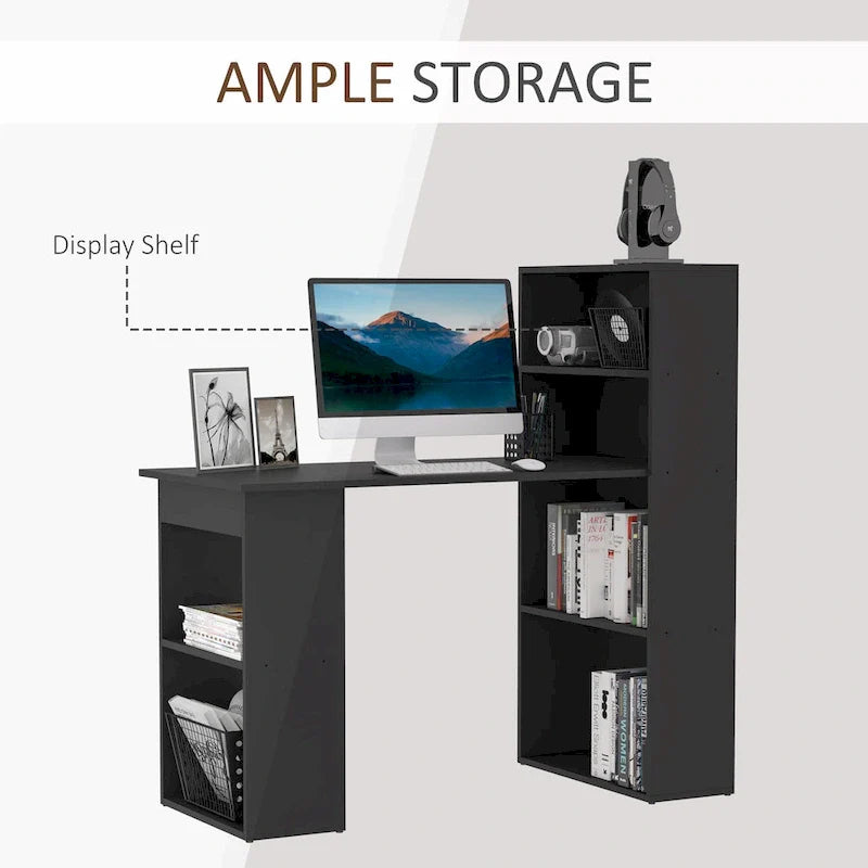HOMCOM Modern Compact Computer Desk with 6-Tier Storage Shelves - Writing Table Workstation with Integrated Bookshelf for Home Office 7