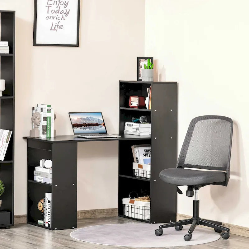 HOMCOM Modern Compact Computer Desk with 6-Tier Storage Shelves - Writing Table Workstation with Integrated Bookshelf for Home Office 8