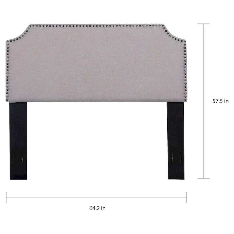 Contemporary Upholstered Fabric Headboard with Nailhead Trim for Full/Queen Beds 5