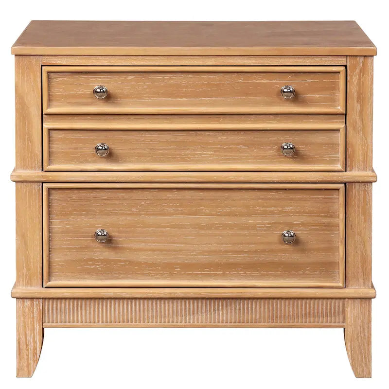 Natural Wood Nightstand with 3 Drawers 2