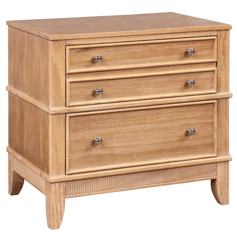 Natural Wood Nightstand with 3 Drawers 3