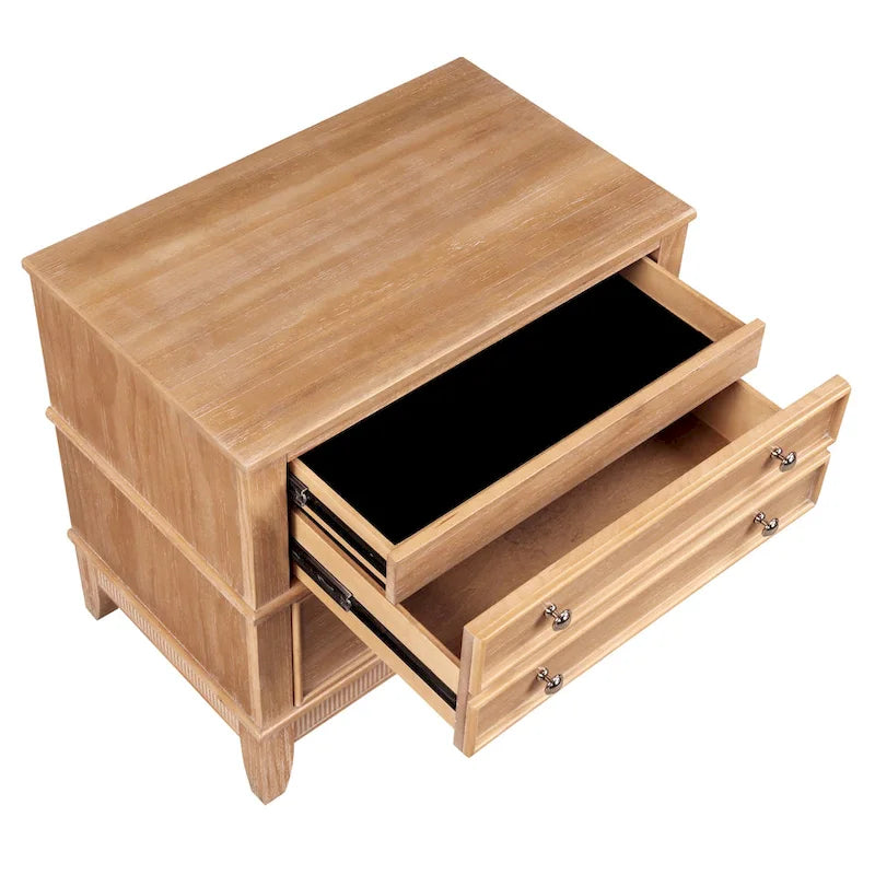 Natural Wood Nightstand with 3 Drawers 4