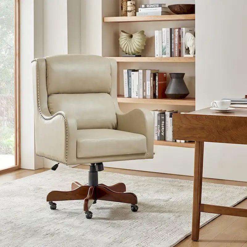 HULALA HOME Pete Adjustable Height Faux Leather Swivel Executive Chair with Tilt Mechanism 35