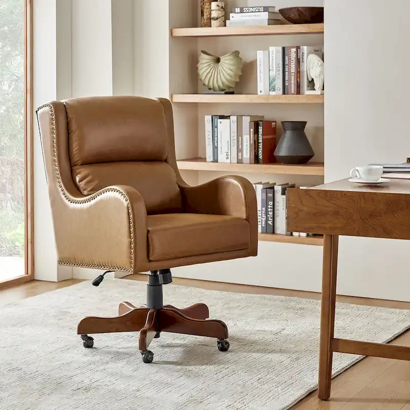 HULALA HOME Pete Adjustable Height Faux Leather Swivel Executive Chair with Tilt Mechanism 1