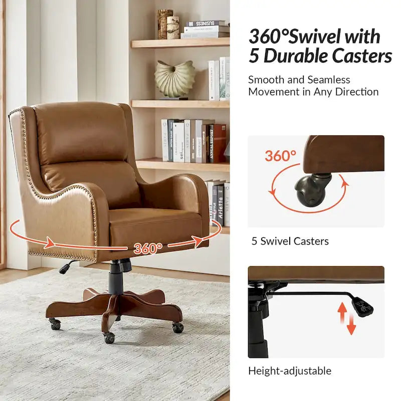 HULALA HOME Pete Adjustable Height Faux Leather Swivel Executive Chair with Tilt Mechanism 2