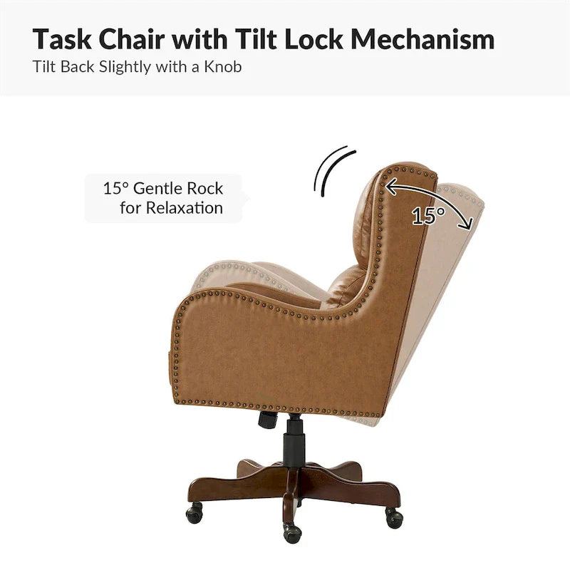 HULALA HOME Pete Adjustable Height Faux Leather Swivel Executive Chair with Tilt Mechanism 3