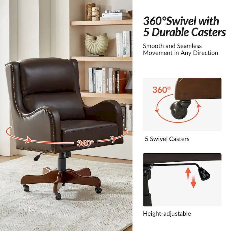 HULALA HOME Pete Adjustable Height Faux Leather Swivel Executive Chair with Tilt Mechanism 6