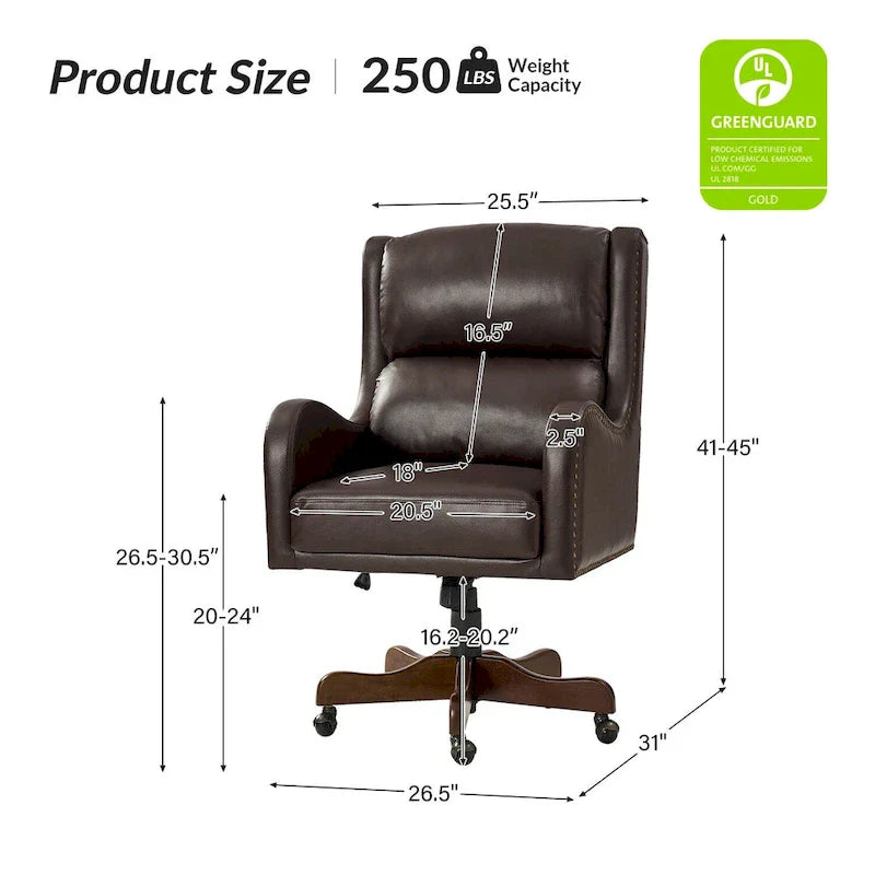HULALA HOME Pete Adjustable Height Faux Leather Swivel Executive Chair with Tilt Mechanism 10