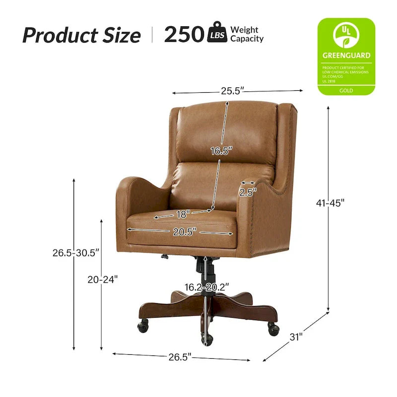HULALA HOME Pete Adjustable Height Faux Leather Swivel Executive Chair with Tilt Mechanism 16