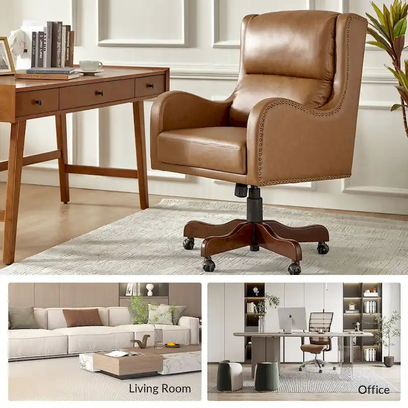HULALA HOME Pete Adjustable Height Faux Leather Swivel Executive Chair with Tilt Mechanism 17