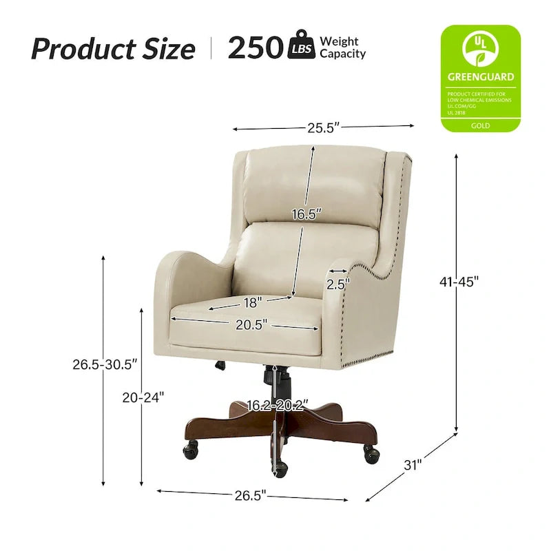 HULALA HOME Pete Adjustable Height Faux Leather Swivel Executive Chair with Tilt Mechanism 24