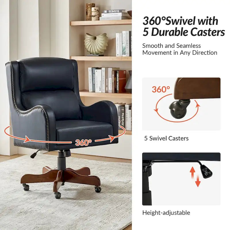 HULALA HOME Pete Adjustable Height Faux Leather Swivel Executive Chair with Tilt Mechanism 28