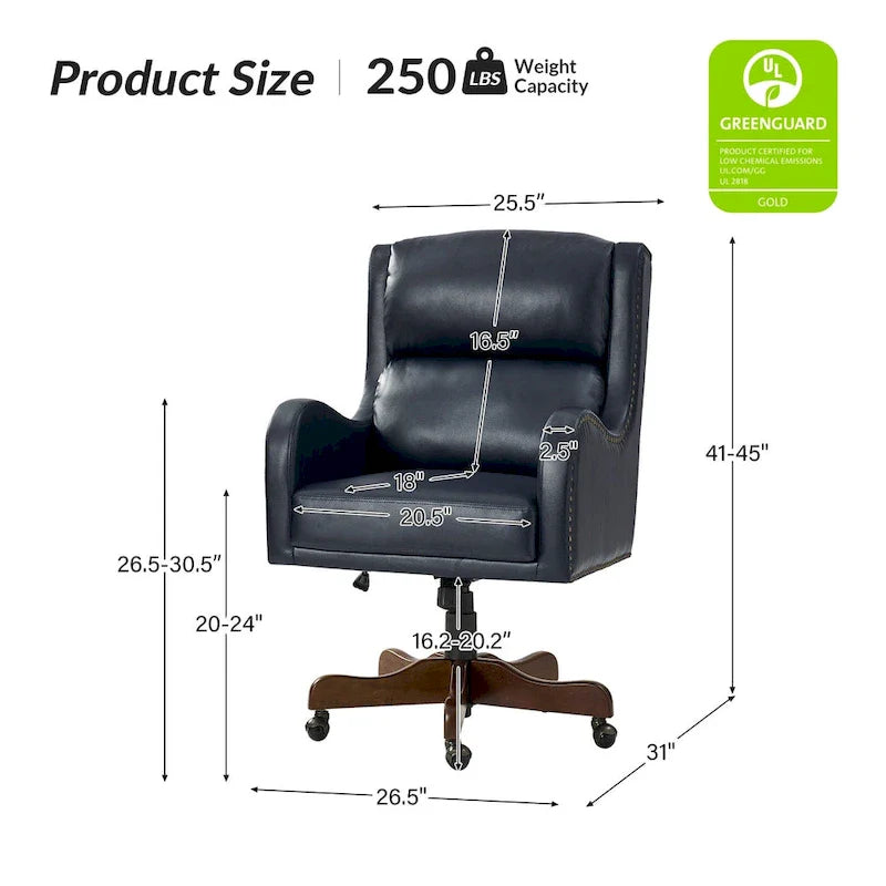 HULALA HOME Pete Adjustable Height Faux Leather Swivel Executive Chair with Tilt Mechanism 32