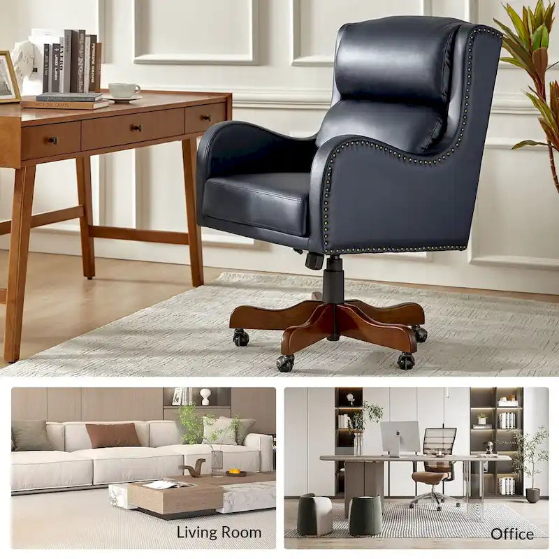 HULALA HOME Pete Adjustable Height Faux Leather Swivel Executive Chair with Tilt Mechanism 33