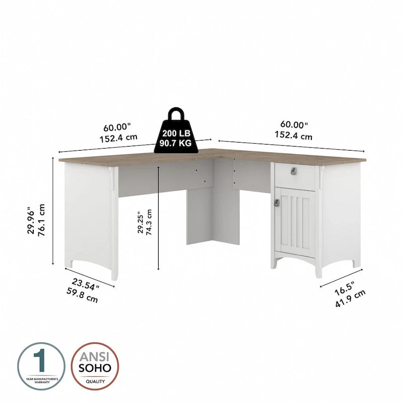 Bush Furniture Salinas 60-Inch L-Shaped Desk with Drawers and Storage Solutions 24