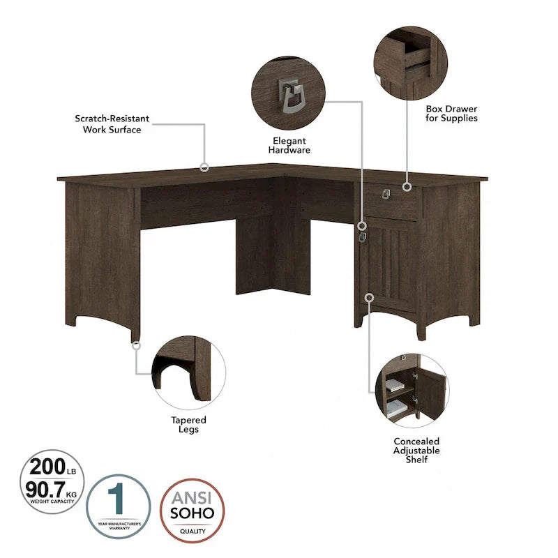 Bush Furniture Salinas 60-Inch L-Shaped Desk with Drawers and Storage Solutions 46
