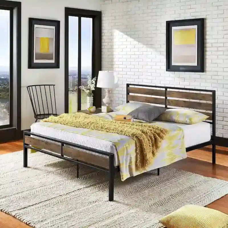 Aabira Low Profile Metal Platform Bed with Wooden Finish Panels by iNSPIRE Q Classic 29