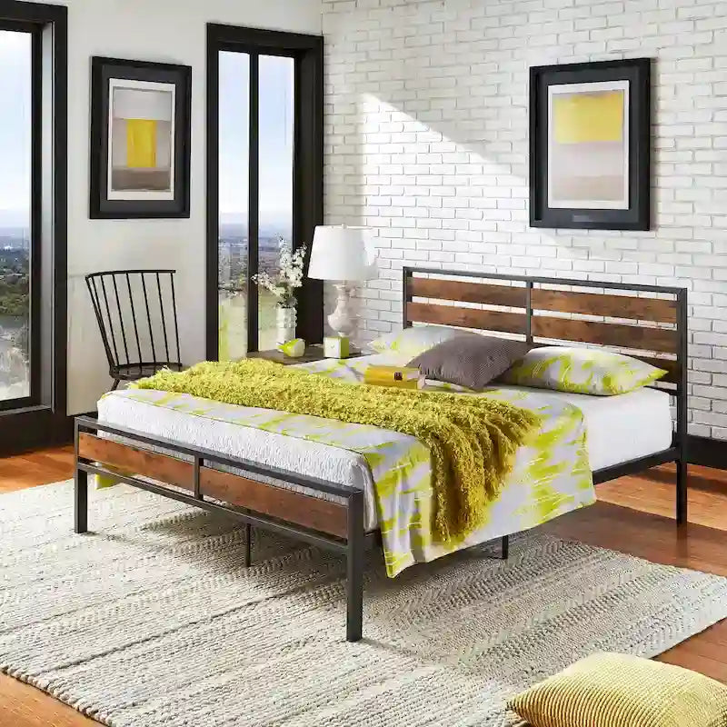 Aabira Low Profile Metal Platform Bed with Wooden Finish Panels by iNSPIRE Q Classic 1