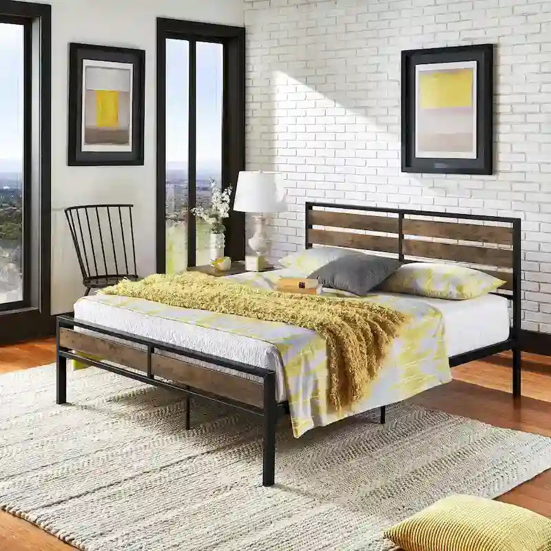 Aabira Low Profile Metal Platform Bed with Wooden Finish Panels by iNSPIRE Q Classic 2