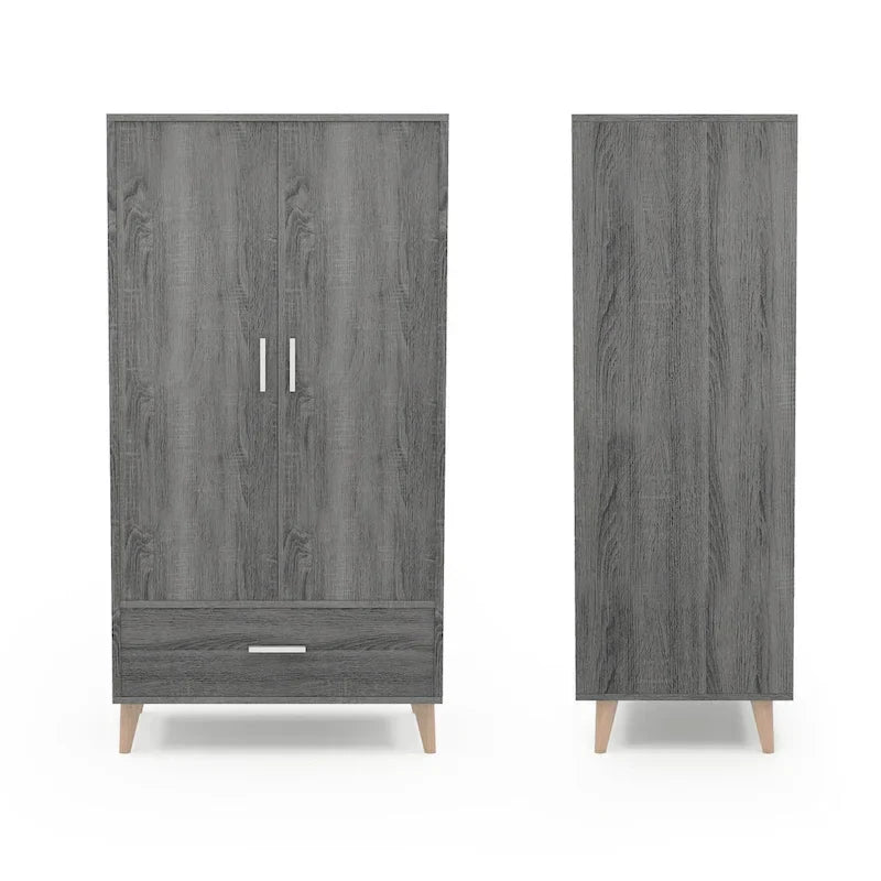 Denhour Mid-Century Modern Distressed Grey 1-Drawer Wardrobe Armoire 5