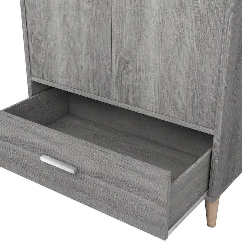Denhour Mid-Century Modern Distressed Grey 1-Drawer Wardrobe Armoire 7