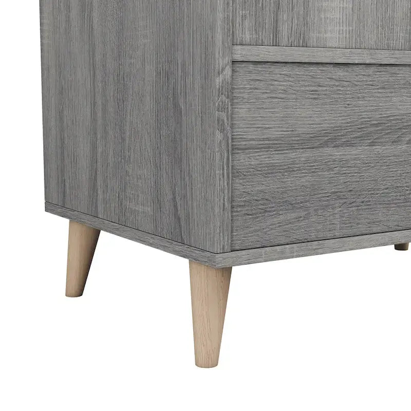 Denhour Mid-Century Modern Distressed Grey 1-Drawer Wardrobe Armoire 8