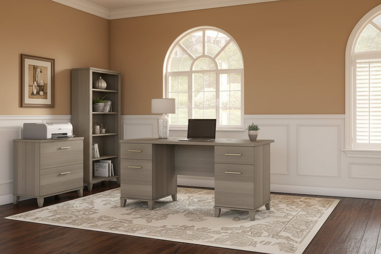 Somerset 60-Inch Office Desk with Cabinet and 5-Shelf Bookcase 1