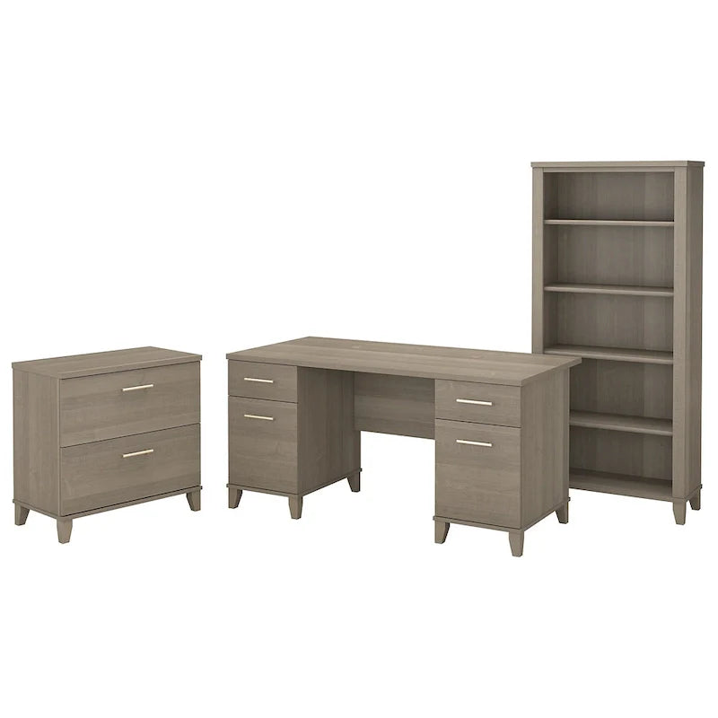 Somerset 60-Inch Office Desk with Cabinet and 5-Shelf Bookcase 2