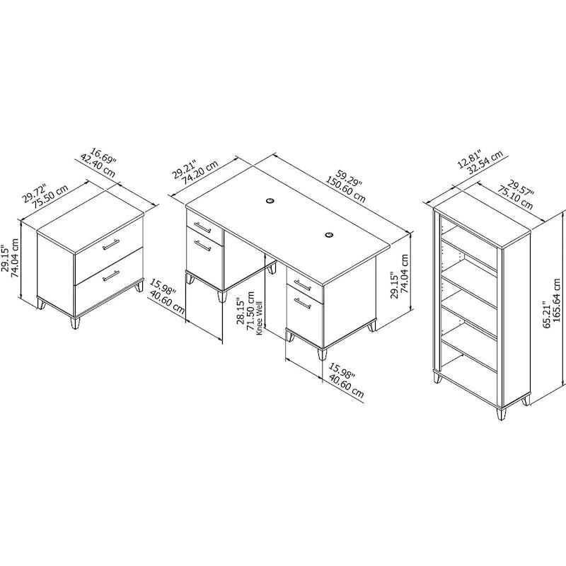 Somerset 60-Inch Office Desk with Cabinet and 5-Shelf Bookcase 6