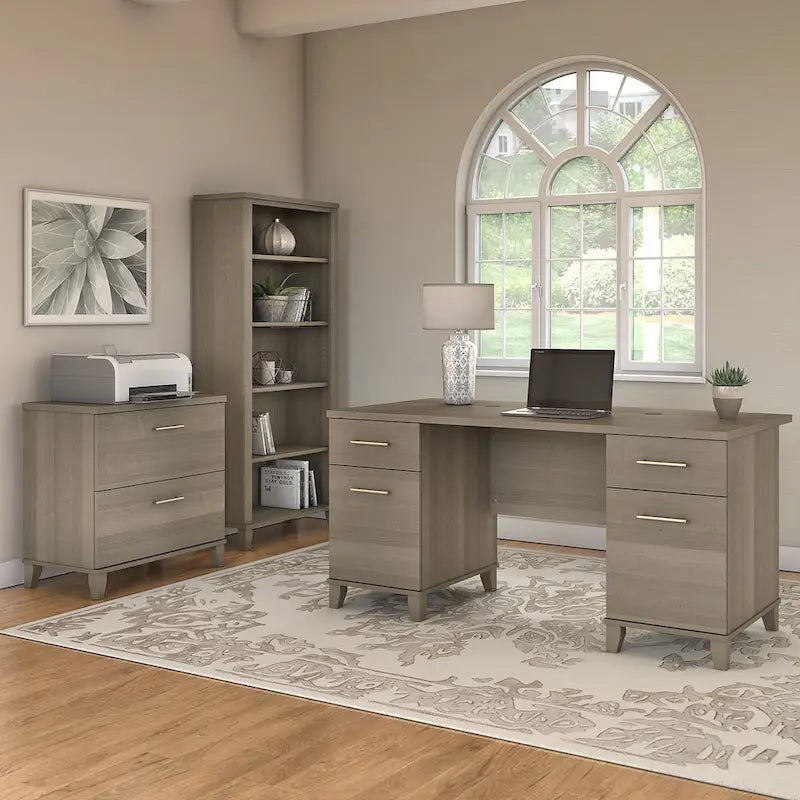 Somerset 60-Inch Office Desk with Cabinet and 5-Shelf Bookcase 8